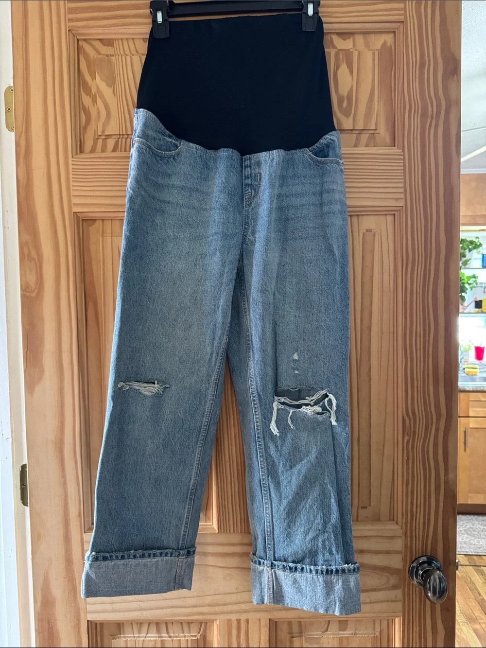 Maternity Blue Denim Jeans with Black Stretch Waist